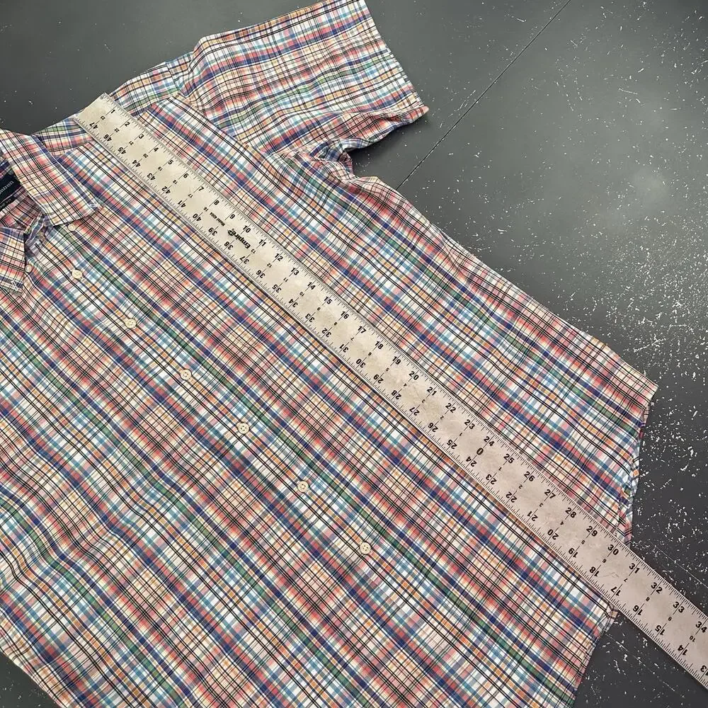 Ralph Lauren Dress Shirt Mens Large Micro Check Teal Black Orange Short Sleeve - Picture 5 of 6